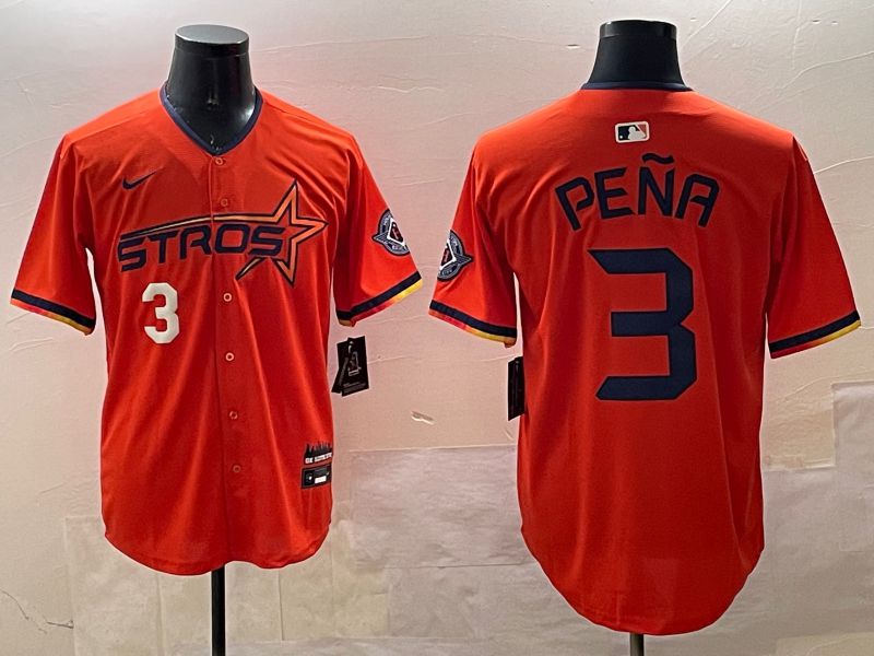 Men Houston Astros #3 Pena Orange Three generations Joint Name 2025 Nike MLB Jersey style 4->houston astros->MLB Jersey